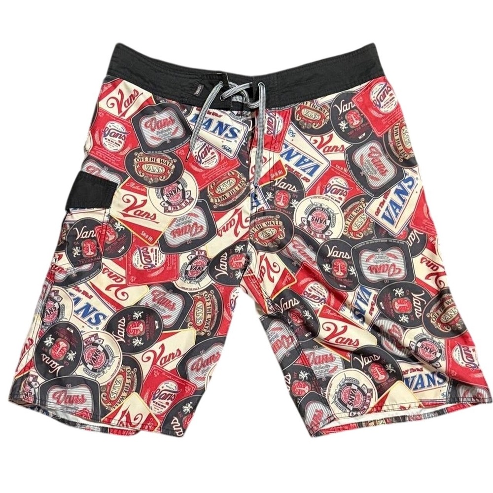 Vans All Over Print Logo Patch Board Shorts Red Black White Size 32